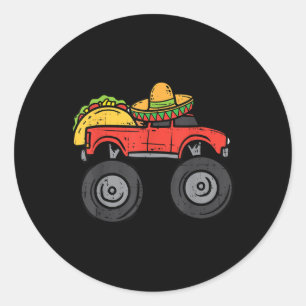 Adesivo Redondo Taco Monster Truck Sombrero Cinco De Mayo Mexicano