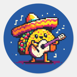 Adesivo Redondo Taco Musical: 8 Bits Fiesta Divertido