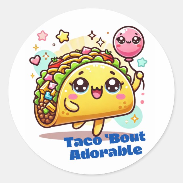 Adesivo Redondo Taco sobre Adorable Sticker, Taco Lovers Sticker (Frente)