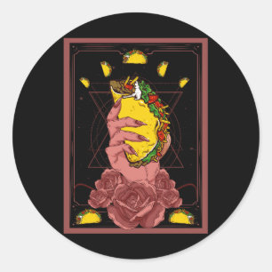 Adesivo Redondo Taco Tarot Card Engraçado Taco Lover Tacos mexican