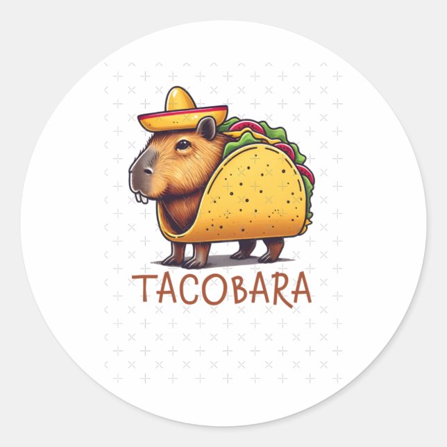 Adesivo Redondo Tacobara Capybara Em Um Viciado Em Taco (Frente)