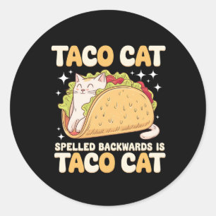 Adesivo Redondo Tacocat Escrito ao Contrário Taco Cat Mexicano