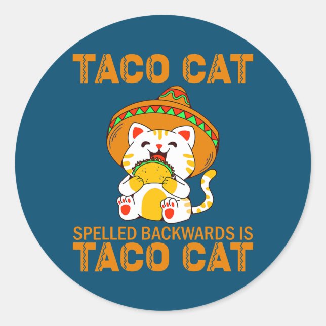 Adesivo Redondo TacoCat para Crianças Cinco de Sumo Mayo Taco (Frente)