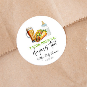 Adesivo Redondo Tacos Brews e Fraldas Também! Chás de Bebê