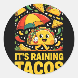 Adesivo Redondo Tacos chovendo guarda-chuva engraçado salsa nachos