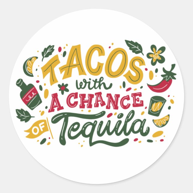 Adesivo Redondo Tacos Com Possibilidade De Tequila (Frente)