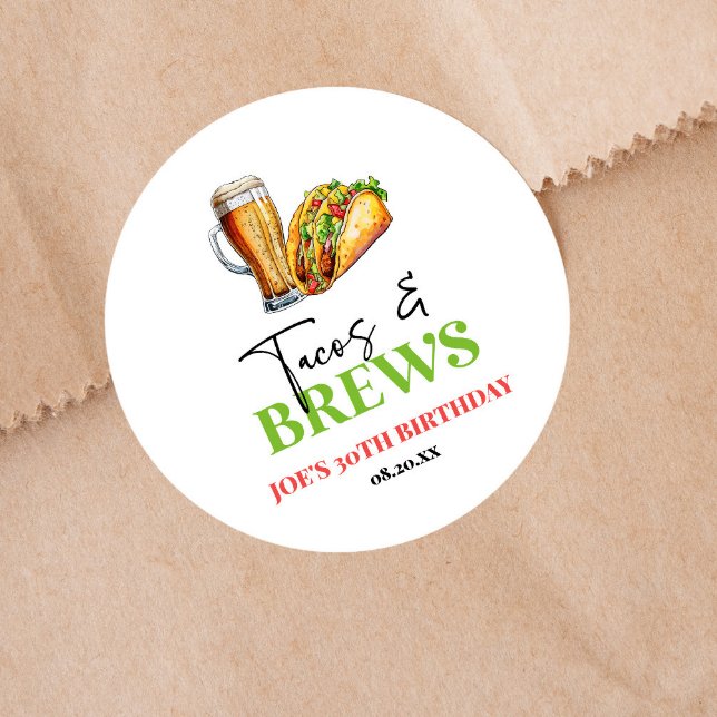 Adesivo Redondo Tacos e cerveja Breer Glass Festa de aniversário (Criador carregado)