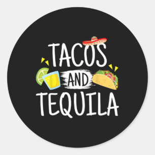 Adesivo Redondo Tacos Engraçados E Tequila Mexicana Sombrero Tee G
