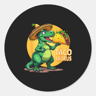 Adesivo Redondo Tacosaurus cinco de maio festa t-rex chapéu
