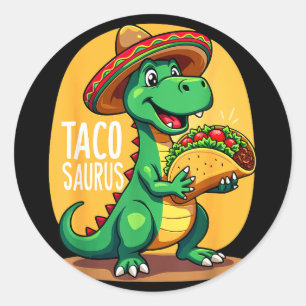 Adesivo Redondo Tacosaurus cinco de maio trex chapéu dino