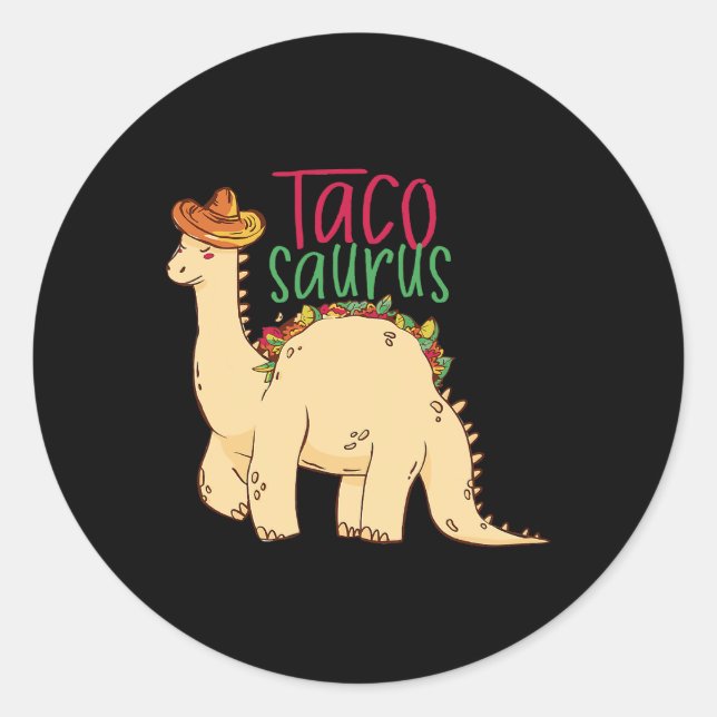 Adesivo Redondo Tacosaurus Funny Cinco de Mayo Taco Dinossaur Love (Frente)