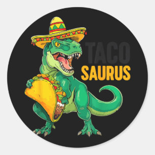 Adesivo Redondo Tacosaurus taco dino engraçado cinco maio menino