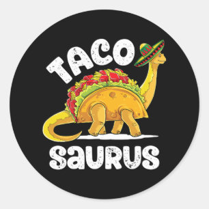 Adesivo Redondo Tacosaurus Taco Dinossaur T Rex Funny Cinco De May