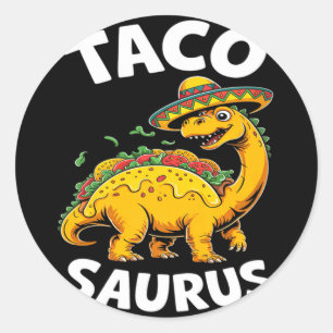 Adesivo Redondo Tacosaurus taco dinossauro dino engraçado cinco de