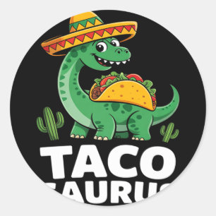Adesivo Redondo Tacosaurus taco dinossauro dino engraçado cinco de