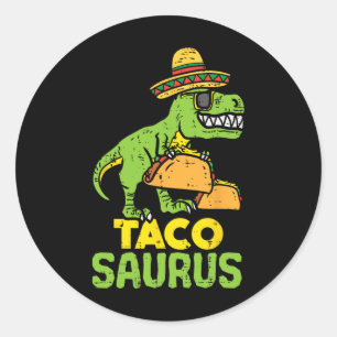 Adesivo Redondo Tacosaurus Trex Cinco De Mayo Dinossaur Kid