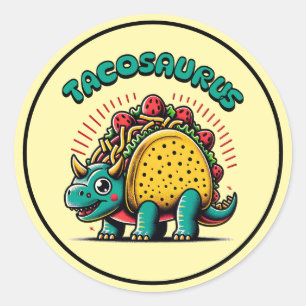 Adesivo Redondo Tacosaurus Triceratops Desenho Animado Divertido