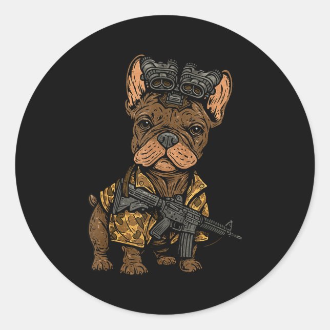 Adesivo Redondo Tactical Frenchie Funny Dog Bulldog With Nvg Meme  (Frente)