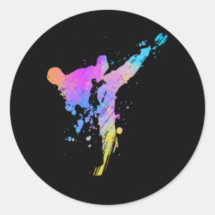Adesivo Redondo Tae Kwon Do Karate Colorful Silhouette para Menina