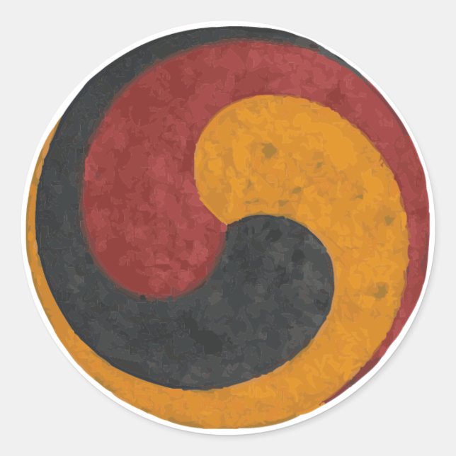 Adesivo Redondo Taegeuk em vermelho, preto e ouro (Frente)