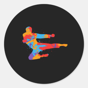 Adesivo Redondo Taekwondo Colorful Arts Men Crianças Meninas Kara