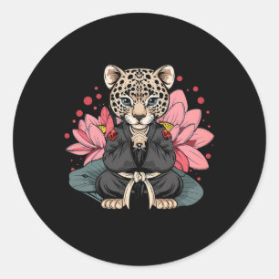 Adesivo Redondo Taekwondo Leopard Kickboxing Animall Jiu-jitsu Kun