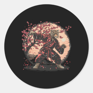 Adesivo Redondo Taekwondo Leopard Kickboxing Animall Jiu-jitsu Kun