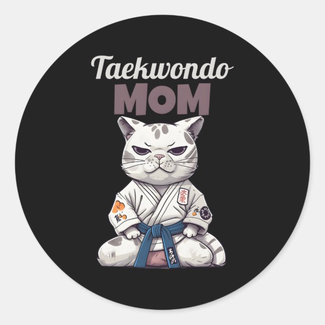 Adesivo Redondo Taekwondo Mãe Cat Karate Judo (Frente)