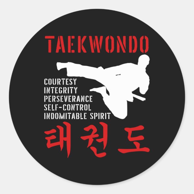 Adesivo Redondo Taekwondo Tenets Artes Marciais (Frente)