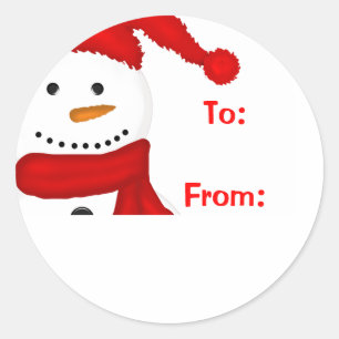 Adesivo Redondo Tag bonitos do presente do Natal do boneco de neve