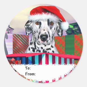 Adesivo Redondo Tag Dalmatian do presente da surpresa do Natal