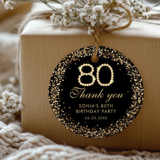 Adesivo Redondo Tag de agradecimento de 80º aniversário elegante c