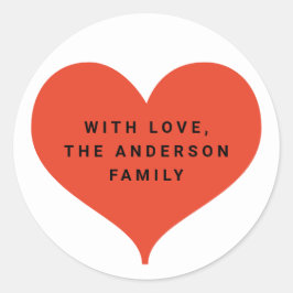 Adesivo Redondo Tag de presente de Natal do Coração Vermelho Moder