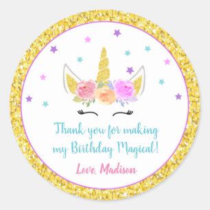 Adesivo Redondo Tag do favor do aniversário do unicórnio