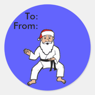 Adesivo Redondo Tag do presente das artes marciais do papai noel