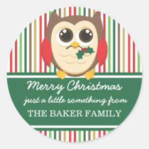 Adesivo Redondo Tag do presente do Natal do visco da coruja