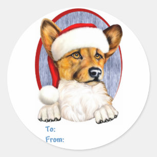 Adesivo Redondo Tag do presente do papai noel de Cristmas do Corgi