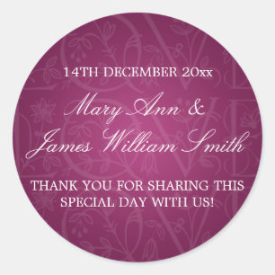 Adesivo Redondo Tag Favorável de Casamento Elegante Amor Berry Ros