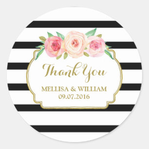 Adesivo Redondo Tag florais cor-de-rosa Dourados do favor do