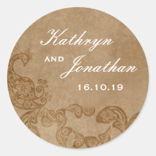 Adesivo Redondo Tag floral rústico do presente de casamento do