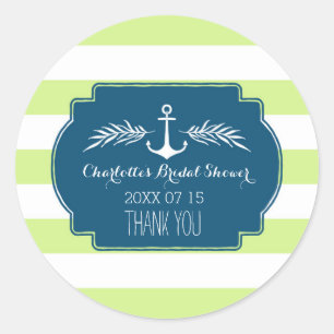 Adesivo Redondo Tag náutico do chá de panela da listra azul do
