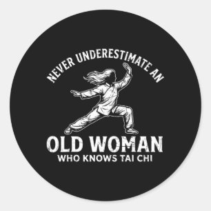 Adesivo Redondo Tai Chi engraçado para vovó Mulheres Artista Taich