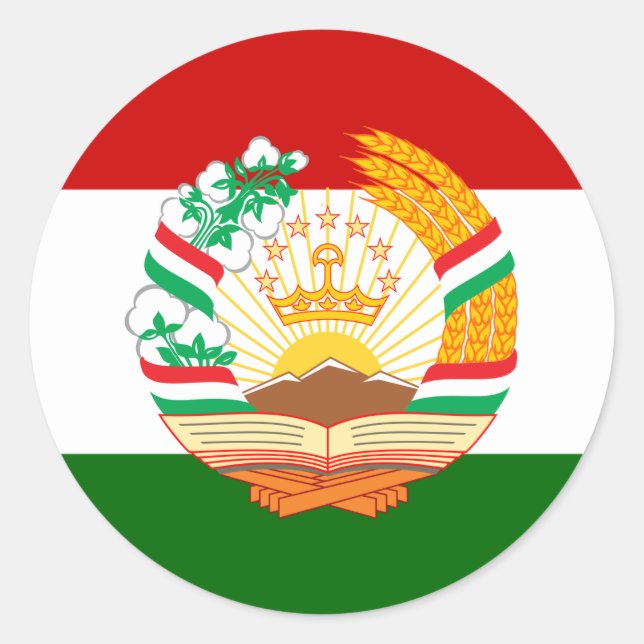 Adesivo Redondo Tajiquistão Flag & Emblem, Flag do Tajiquistão (Frente)