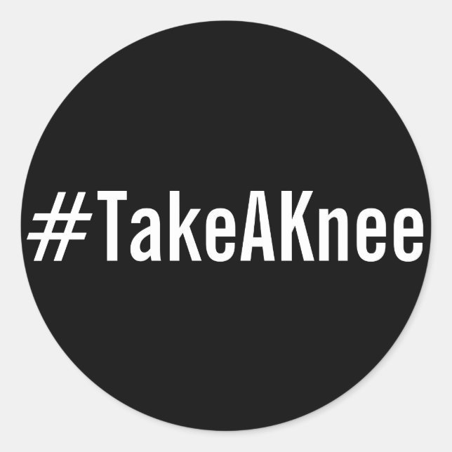 Adesivo Redondo #TakeAKnee, texto branco em negrito em autocolante (Frente)