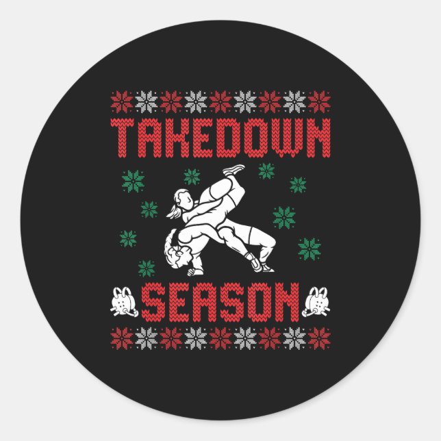 Adesivo Redondo Takedown Season Girls Wrestling Ugly Sweater Chris (Frente)