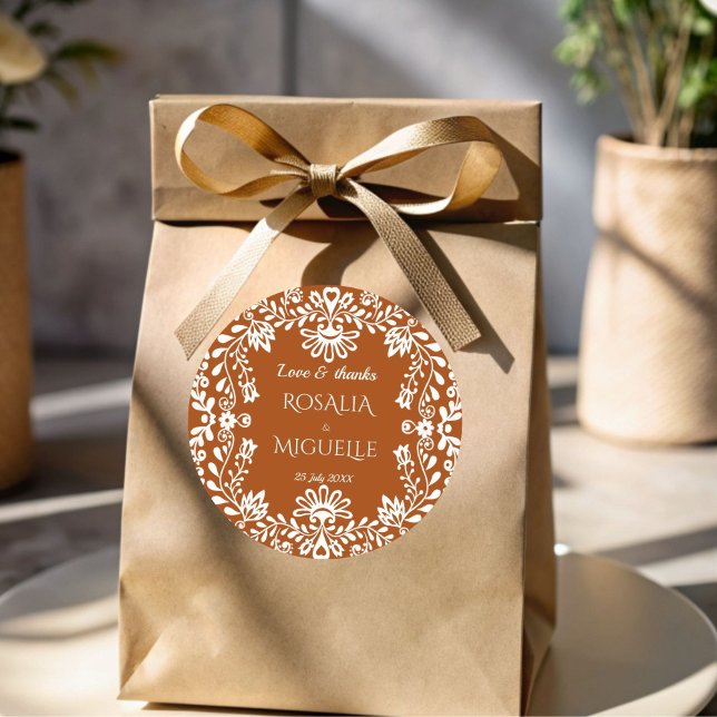 Adesivo Redondo Talavera terracotta - Favor do casamento mexicano (Talavera terracotta Mexican wedding personalized favor Stickers talavera stickers)
