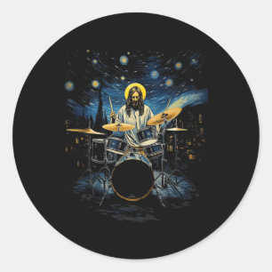 Adesivo Redondo Tambor Kit Percussionista Drummer Van Gogh Jesus T