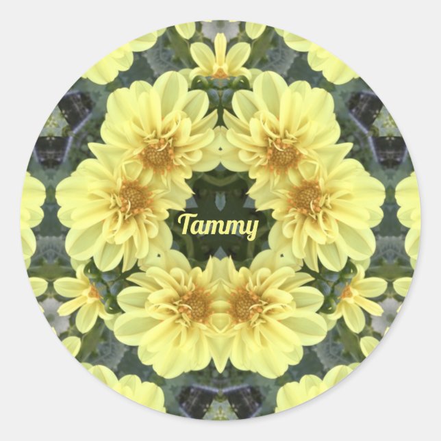 ADESIVO REDONDO TAMMMY ~ PÁSCOA DAHLIAS AMARELO RELIGIOSO ~ (Frente)