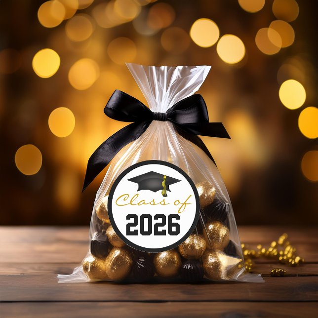 Adesivo Redondo Tampa de formatura da turma de 2026 (Class of 2026 Graduation Cap Classic Round Sticker - Envelope Seals and Favor Stickers)