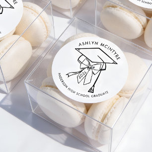 Adesivo Redondo Tampa de Formatura Minimalista com Laço